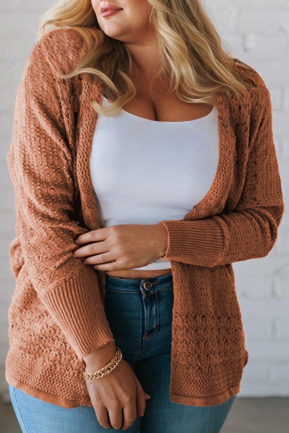 Mixed Pattern Knitted Plus Cardigan