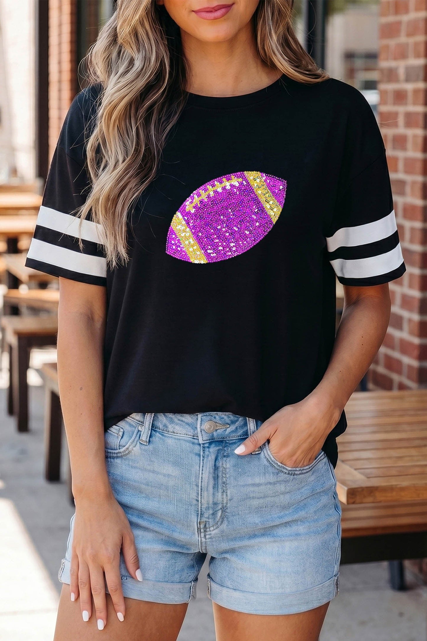 Black Football Glitter Shirt RTS