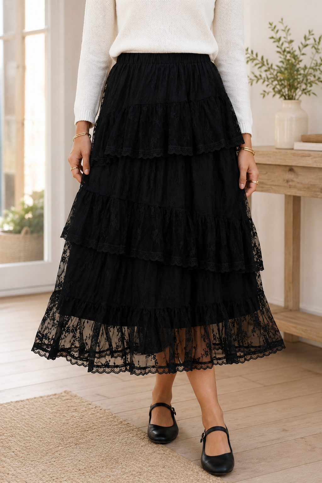 Black Ruffle Lace Skirt