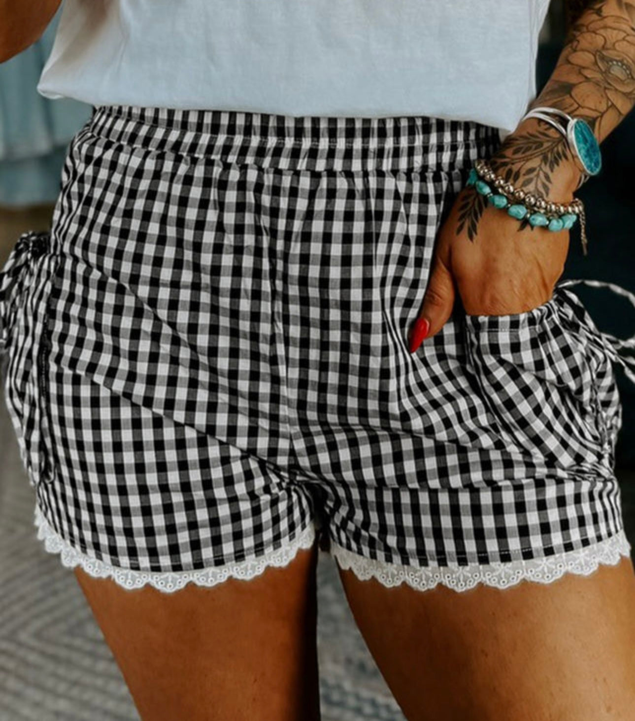Black Gingham Lace Shorties