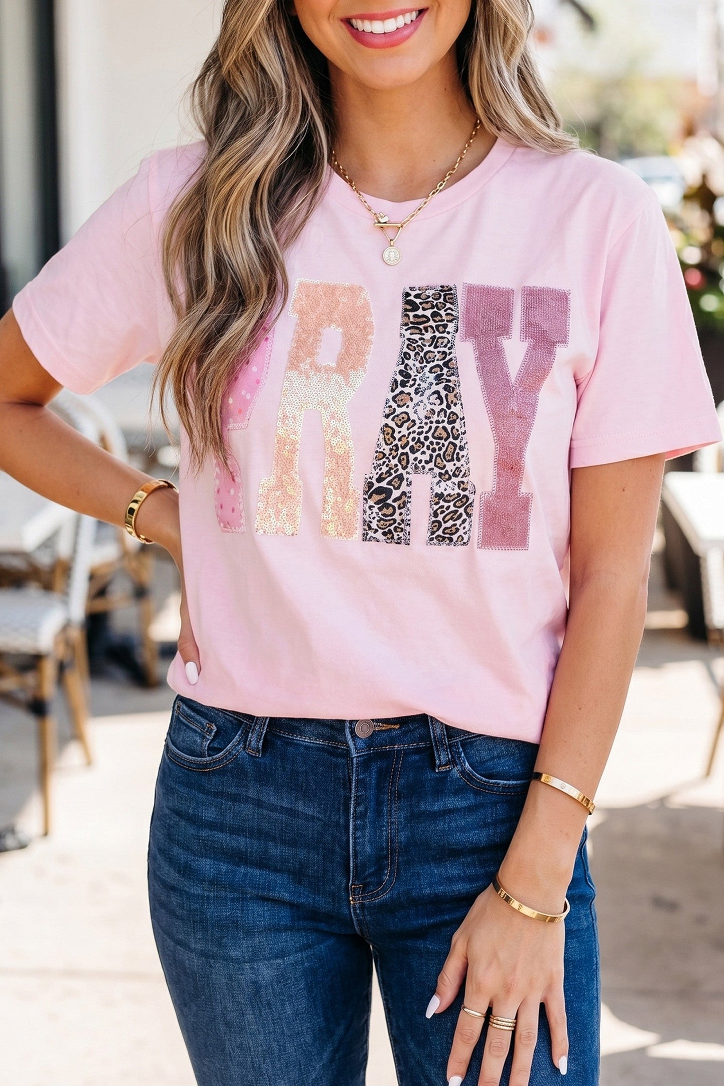 Pink PRAY Sequin Top
