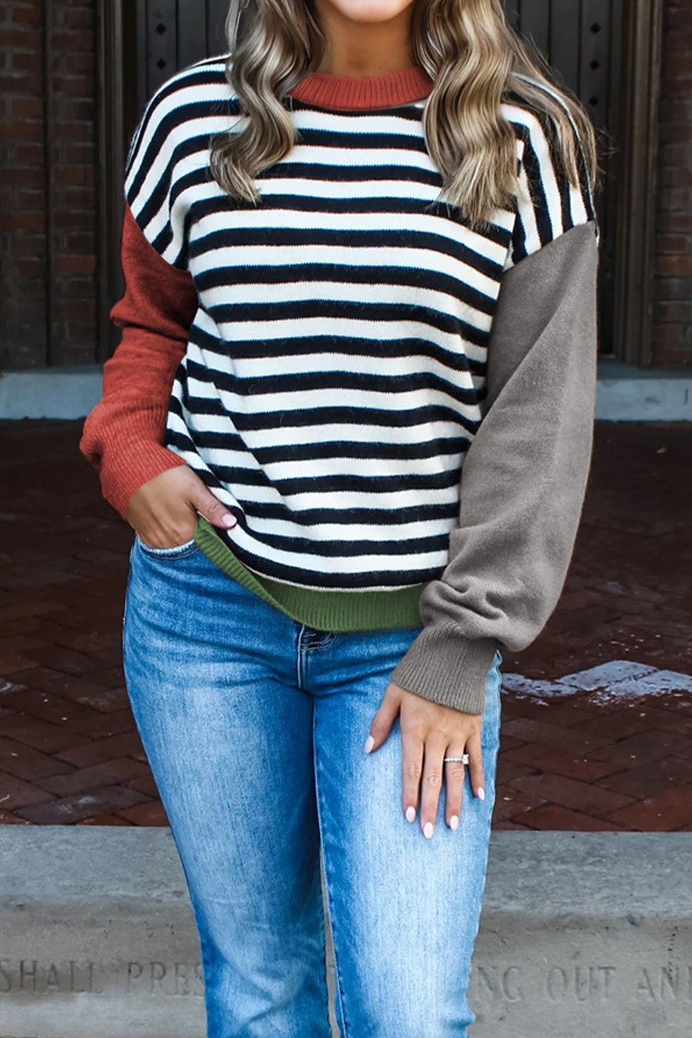 Colorblock Stripe Panel Sweater