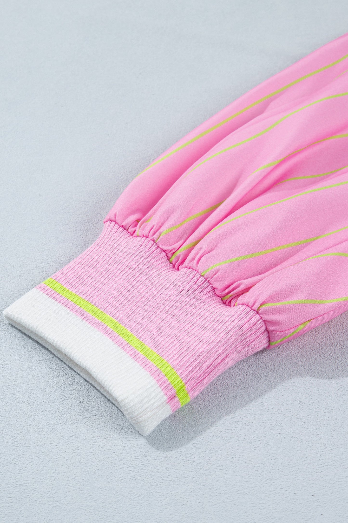 Pink Stripe Zipper Cuff Blouse