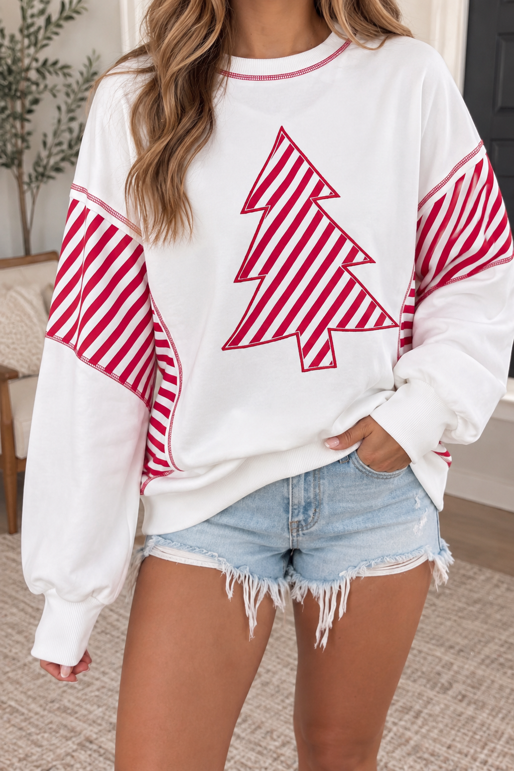 White Striped Christmas Tree Top