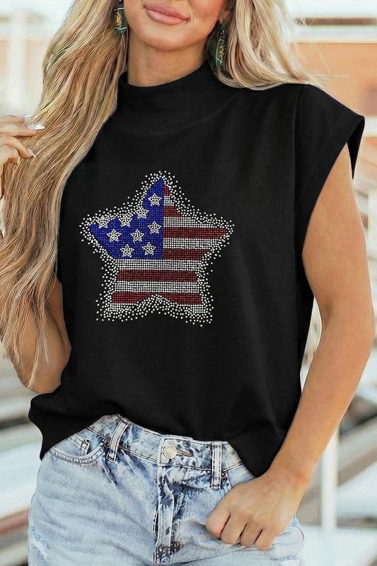 Black Rhinestone Star Top