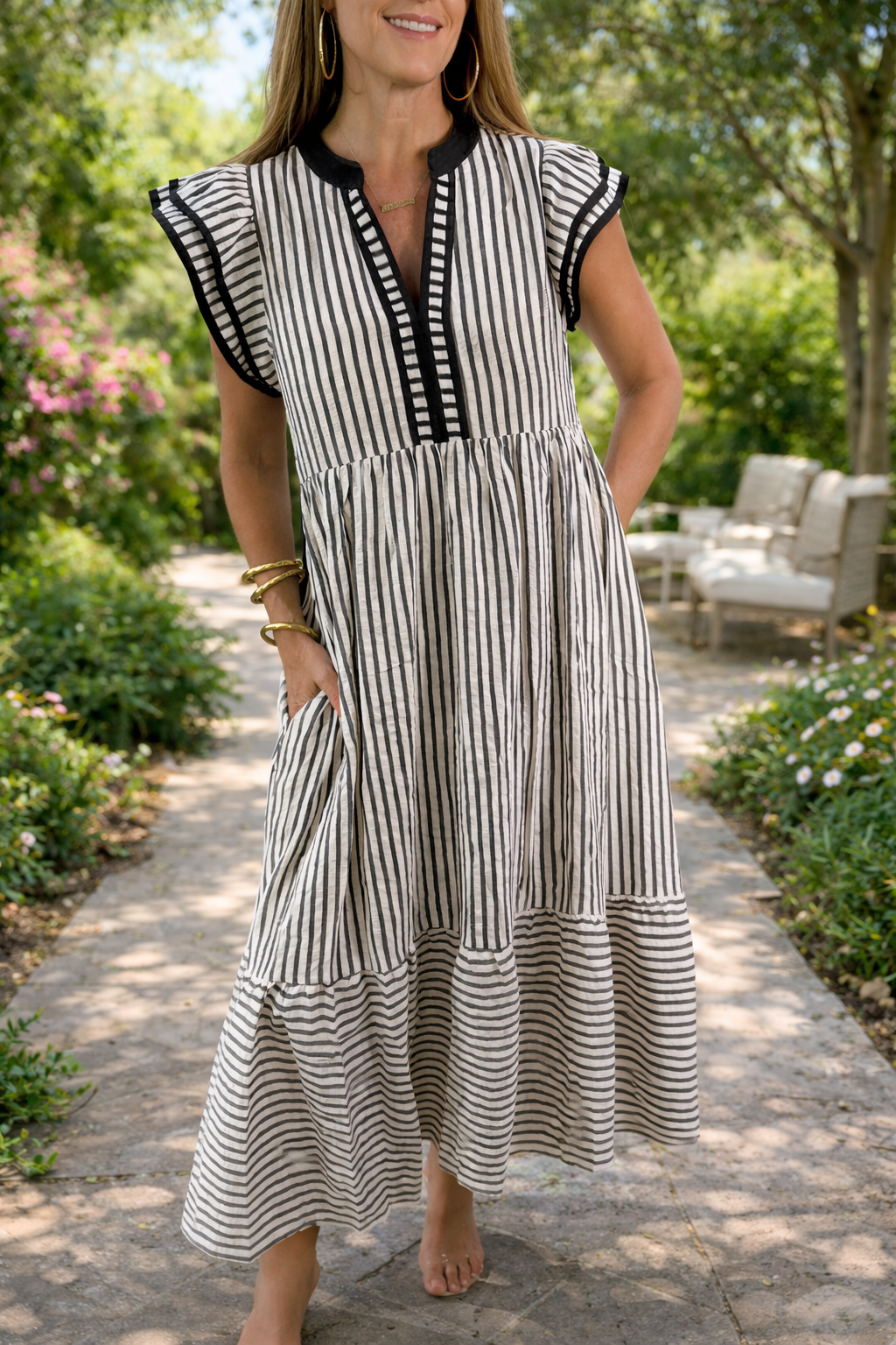 Stripe Double Ruffle Midi Dress *Multiple Colors* RTS