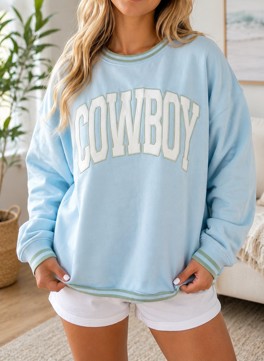 Blue Embroidered Cowboy Sweatshirt