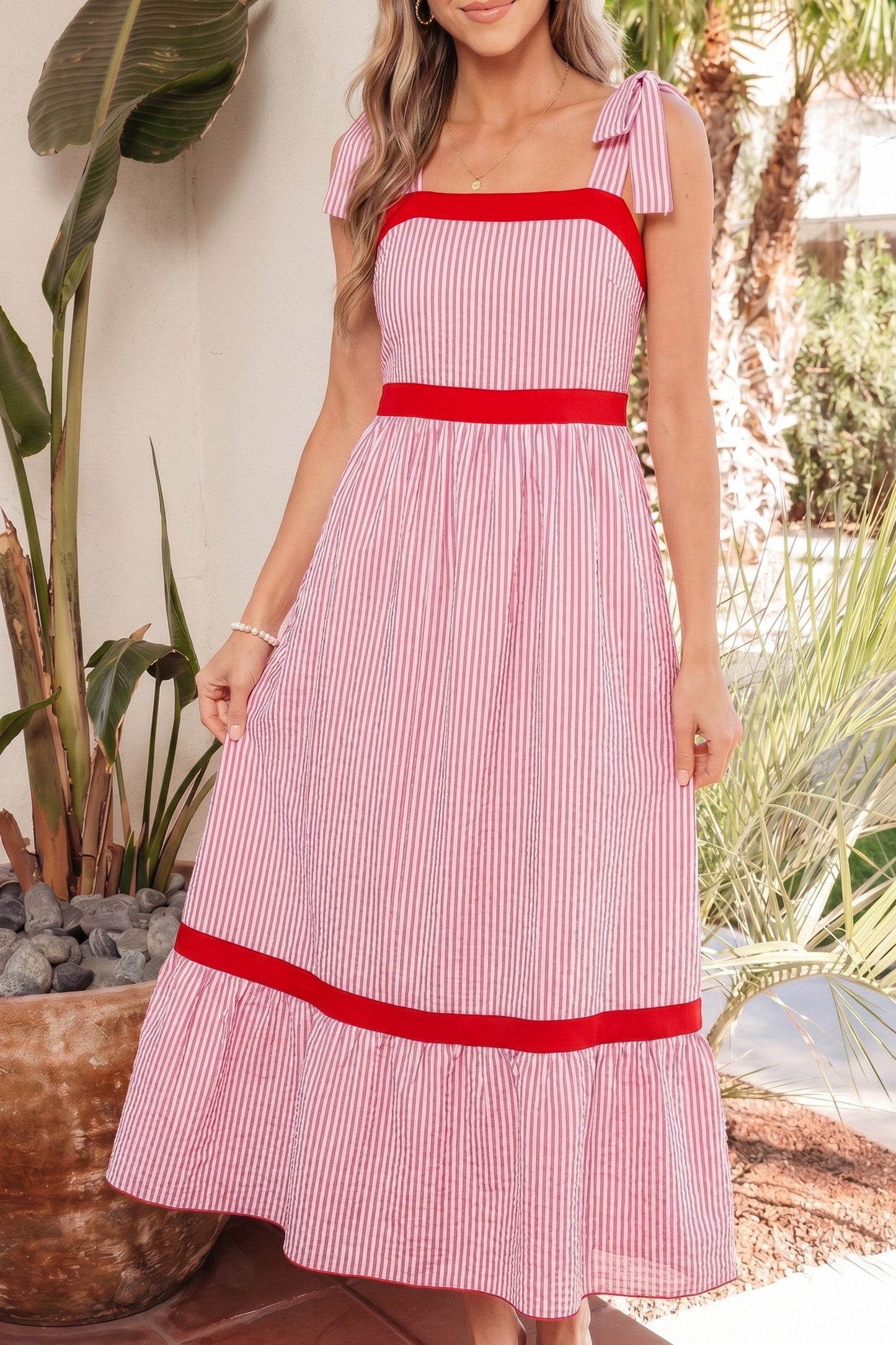 Bow Knot Stripe Maxi Dress