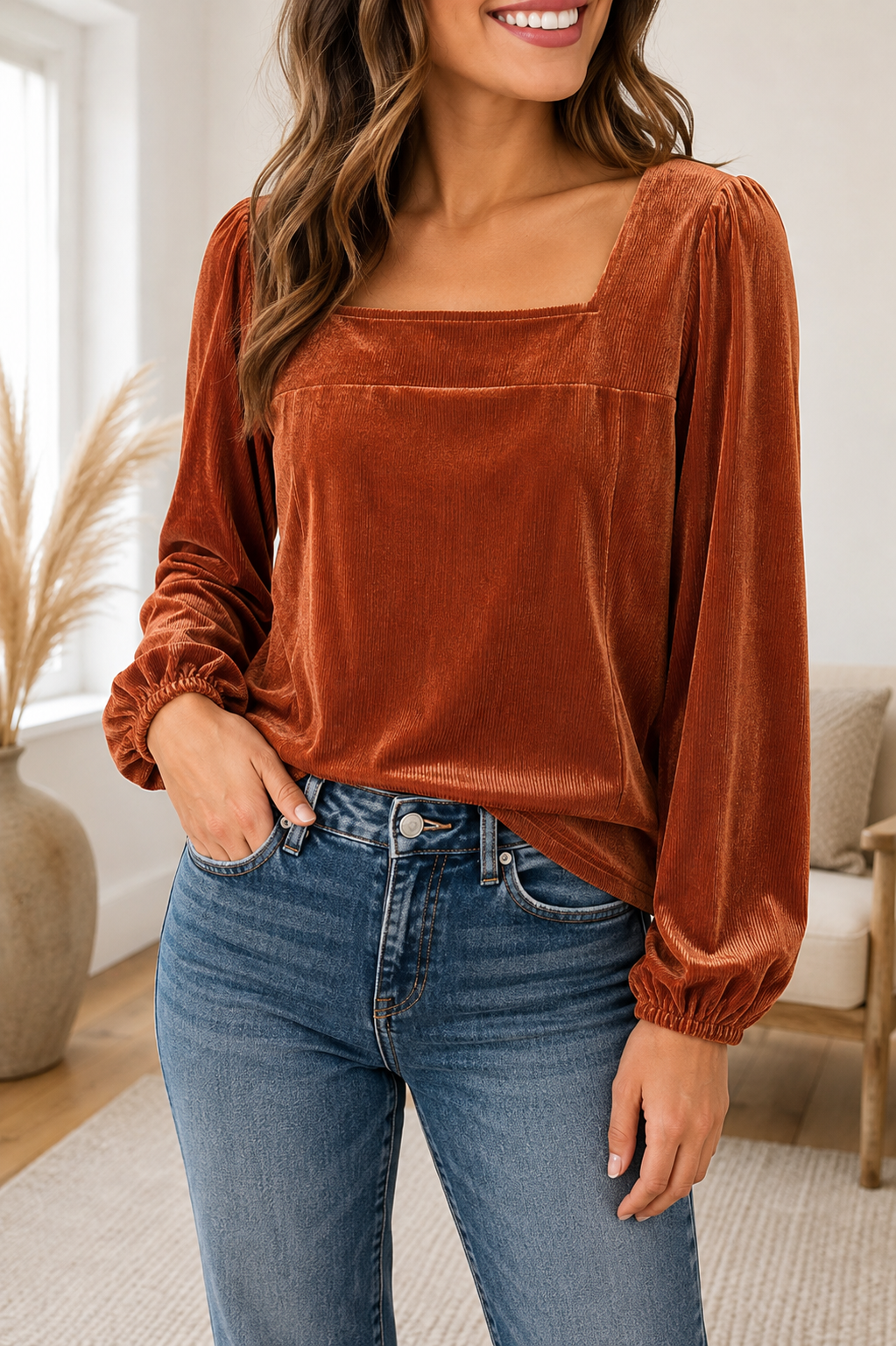 Clay Velvet Ribbed Top