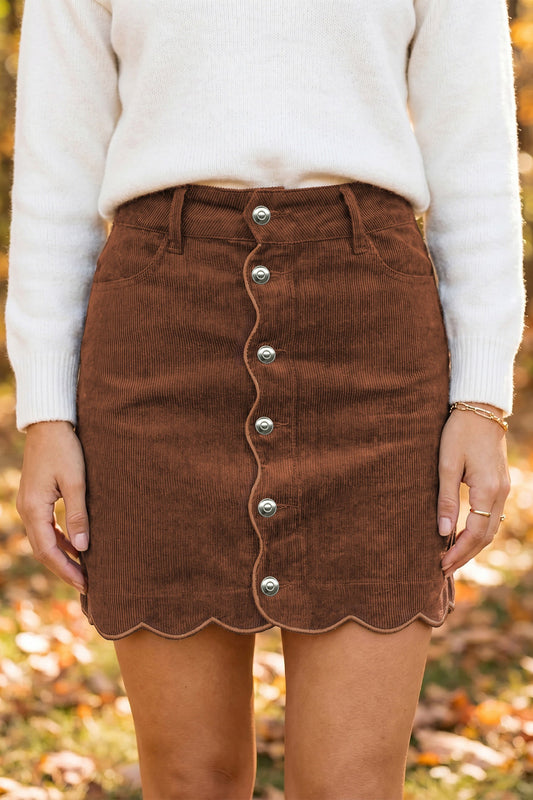 Coffee Button Corduroy Skirt RTS