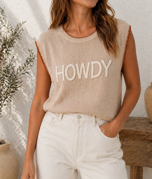 Contrast Trim HOWDY Western Sweater