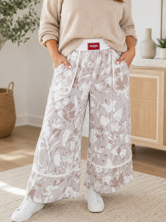 Floral Waistband Elastic Pants