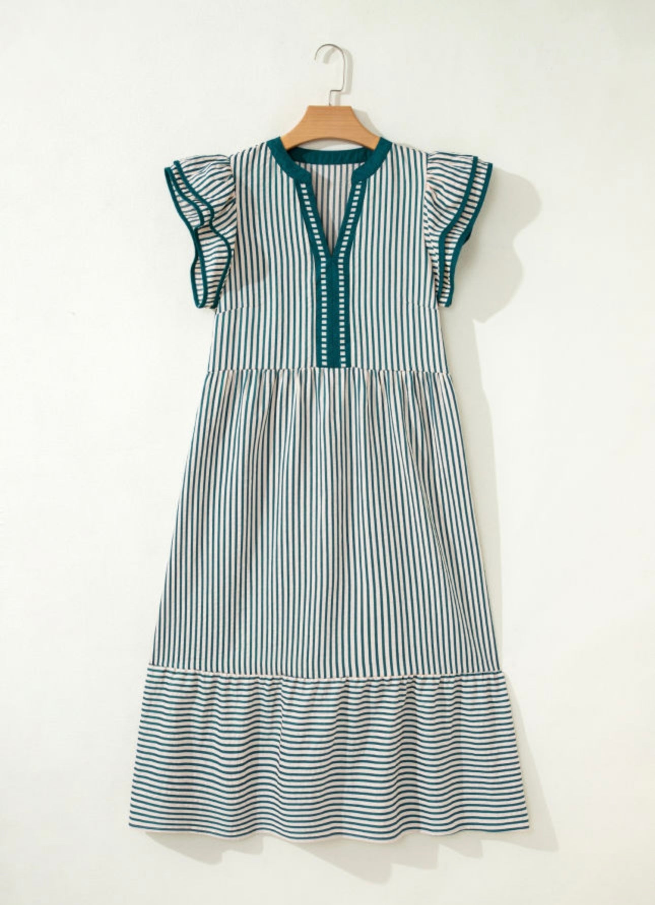 Stripe Double Ruffle Midi Dress FB