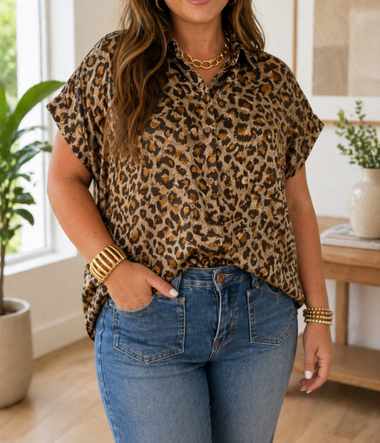 Gold Plus Leopard Dolman Shirt