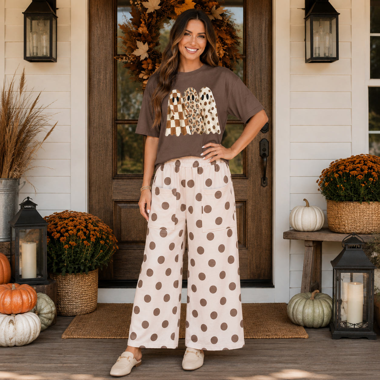 Polka-Dot Wide Leg Pants