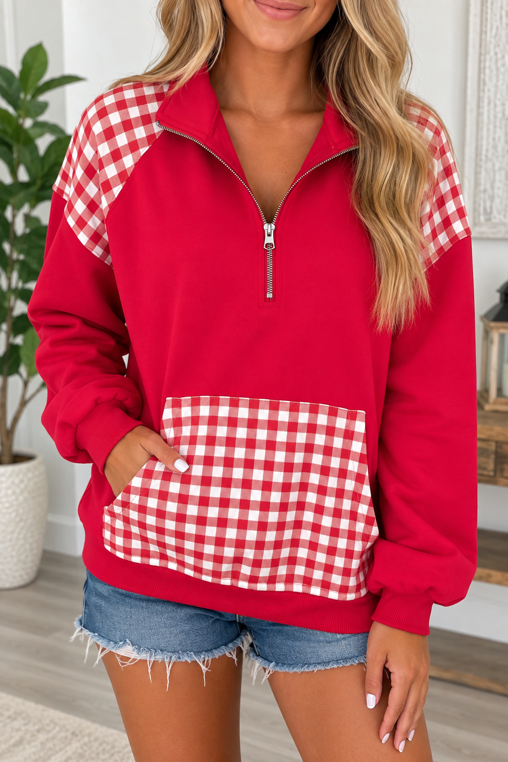 Patchwork Plaid Sweatshirt